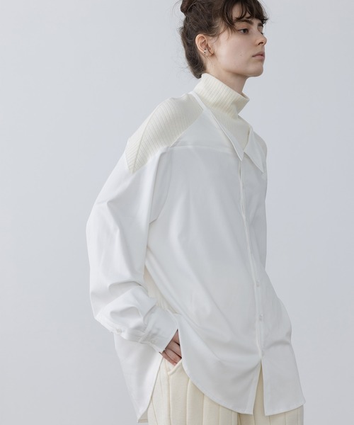 EKCOOKIES（イーケークッキーズ）の「【 EKCOOKIES 】ハイネックリブ切り替えドッキングシャツ（シャツ/ブラウス・レディース・ホワイト・L/S）」の17枚目の写真