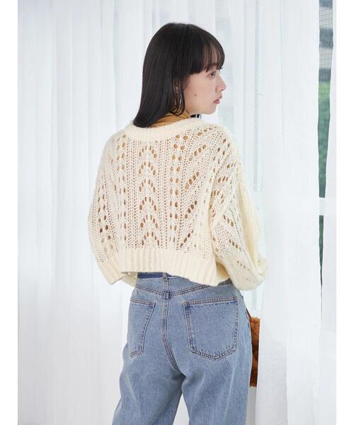 earth music&ecology（アースミュージックアンドエコロジー）の「ヘアリー透かし柄ニットカーディガン knit cardigan（カーディガン/ボレロ・レディース・ピンク/ブルーグリーン/アイボリー・FREE）」の17枚目の写真