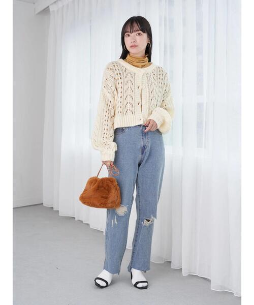 earth music&ecology（アースミュージックアンドエコロジー）の「ヘアリー透かし柄ニットカーディガン knit cardigan（カーディガン/ボレロ・レディース・ピンク/ブルーグリーン/アイボリー・FREE）」の21枚目の写真