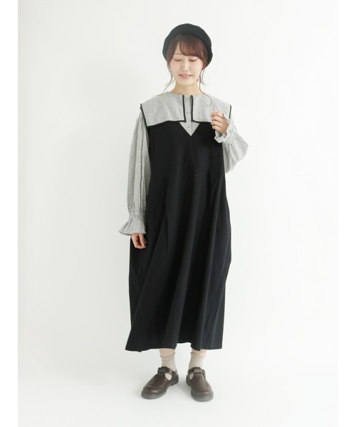 Samansa Mos2（サマンサ モスモス）の「ゆったりジャンスカ（ワンピース・レディース・ブラック/ベージュ/パープル/モカ・ﾌﾘ-）」の2枚目の写真
