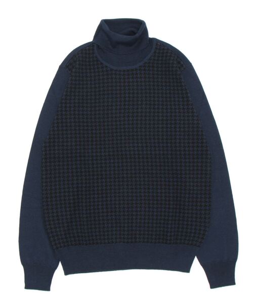 Alexander Julian（アレキサンダージュリアン）の「アレキサンダージュリアンメンズ/ALEXANDER JULIAN:MEN ウォッシャブル ウール混千鳥 タートルニット（ニット/セーター・メンズ・ネイビー・X-LARGE/LARGE/MEDIUM）」の3枚目の写真