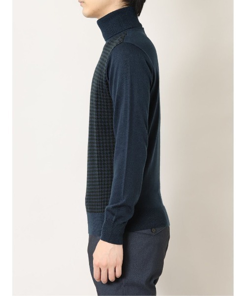 Alexander Julian（アレキサンダージュリアン）の「アレキサンダージュリアンメンズ/ALEXANDER JULIAN:MEN ウォッシャブル ウール混千鳥 タートルニット（ニット/セーター・メンズ・ネイビー・X-LARGE/LARGE/MEDIUM）」の8枚目の写真