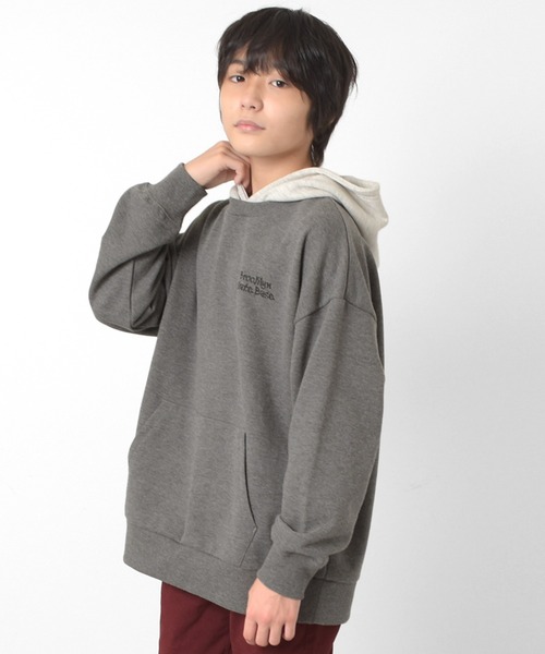 GLAZOS（グラソス）の「裏毛・フードレイヤードビッグパーカー（パーカー・キッズ・ブラック/グレー/ブルー・160cm/170cm/140cm/150cm）」の5枚目の写真