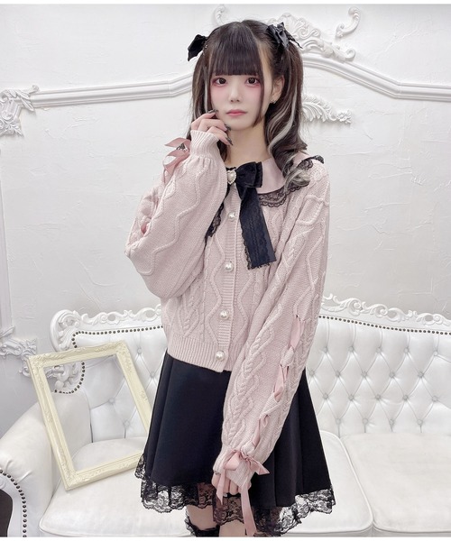 レースアップ袖ケーブルニットカーディガン（カーディガン/ボレロ