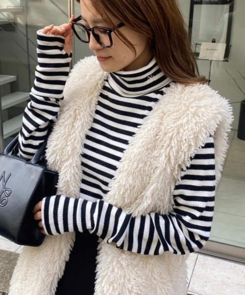 one after another NICE CLAUP（ワンアフターアナザーナイスクラップ）の「NCイニシャルハイネックトップス（Tシャツ/カットソー・レディース・ブラック/グレー系その他/オフホワイト/その他1/ピンク系その他・FREE）」の5枚目の写真