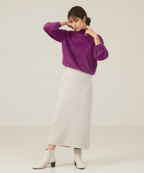 abahouse mavie(アバハウスマヴィ)の「ミックスフェザーヤーンモックネックプルオーバー(ニット/セーター・レディース・パープル/ライトグレー/グリーン・フリー)」の13枚目の写真