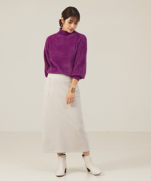 abahouse mavie(アバハウスマヴィ)の「ミックスフェザーヤーンモックネックプルオーバー(ニット/セーター・レディース・パープル/ライトグレー/グリーン・フリー)」の12枚目の写真