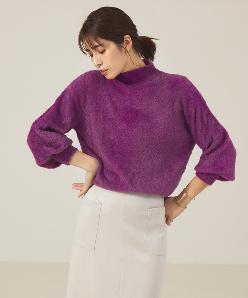 abahouse mavie(アバハウスマヴィ)の「ミックスフェザーヤーンモックネックプルオーバー(ニット/セーター・レディース・パープル/ライトグレー/グリーン・フリー)」の11枚目の写真
