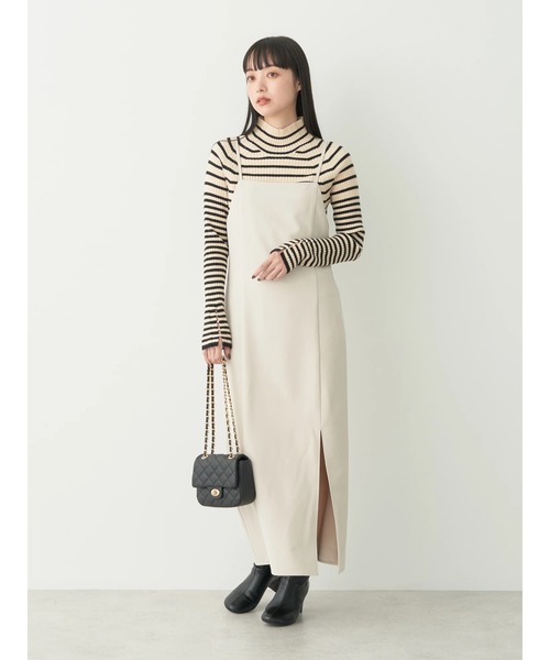 earth music&ecology(アースミュージックアンドエコロジー)の「Iラインキャミワンピース(ワンピース・レディース・ベージュ/モカ/ブラック・FREE)」の9枚目の写真