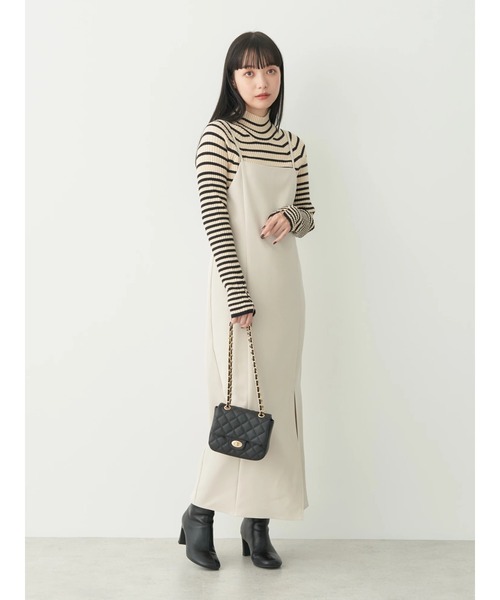 earth music&ecology(アースミュージックアンドエコロジー)の「Iラインキャミワンピース(ワンピース・レディース・ベージュ/モカ/ブラック・FREE)」の12枚目の写真