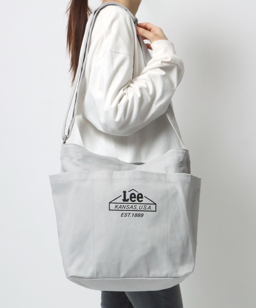 Lee(リー)の「Lee/リー キャンバス 2WAY ハウスマーク ロゴ ショルダーバッグ/レディース メンズ トートバッグ(トートバッグ・レディース・ベージュ/ネイビー/オフホワイト/グレー/ブラック/カーキ・FREE)」の4枚目の写真
