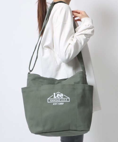 Lee(リー)の「Lee/リー キャンバス 2WAY ハウスマーク ロゴ ショルダーバッグ/レディース メンズ トートバッグ(トートバッグ・レディース・ベージュ/ネイビー/オフホワイト/グレー/ブラック/カーキ・FREE)」の5枚目の写真