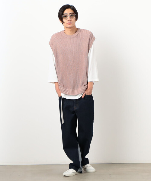 Purple&Yellow（パープルアンドイエロー）の「デニム 裾切り替え ストレートパンツ（デニムパンツ・メンズ・インディゴブルー/ライトインディゴブルー・X-SMALL/SMALL/MEDIUM/LARGE/X-LARGE）」の22枚目の写真