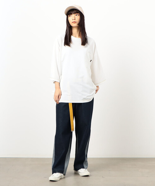 Purple&Yellow（パープルアンドイエロー）の「デニム 裾切り替え ストレートパンツ（デニムパンツ・メンズ・インディゴブルー/ライトインディゴブルー・X-SMALL/SMALL/MEDIUM/LARGE/X-LARGE）」の7枚目の写真