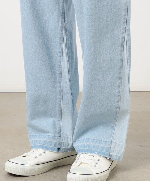 Purple&Yellow（パープルアンドイエロー）の「デニム 裾切り替え ストレートパンツ（デニムパンツ・メンズ・インディゴブルー/ライトインディゴブルー・X-SMALL/SMALL/MEDIUM/LARGE/X-LARGE）」の14枚目の写真
