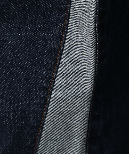 Purple&Yellow（パープルアンドイエロー）の「デニム 裾切り替え ストレートパンツ（デニムパンツ・メンズ・インディゴブルー/ライトインディゴブルー・X-SMALL/SMALL/MEDIUM/LARGE/X-LARGE）」の5枚目の写真