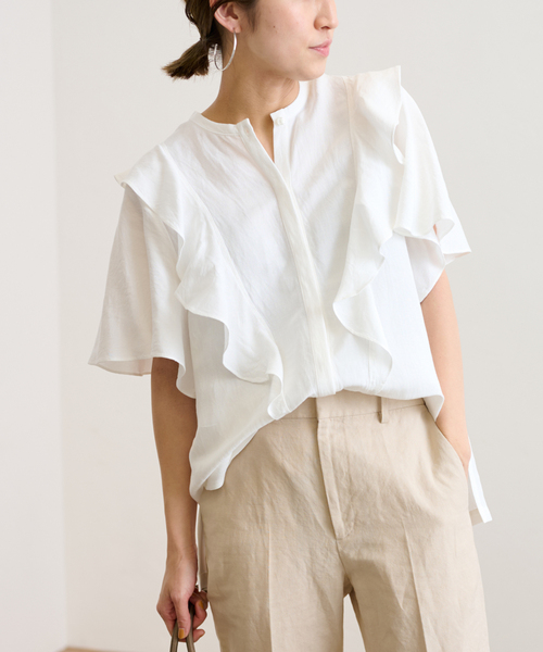FRAMeWORK（フレームワーク）の「≪追加≫【WEB限定】リネンレーヨンフリルブラウス（シャツ/ブラウス・レディース・ホワイト/ブラック/カーキ・FREE）」の20枚目の写真