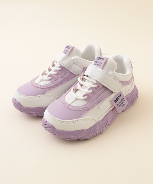 URBAN CHERRY（アーバンチェリー）の「フェイクレザーダッドスニーカー（スニーカー・キッズ・パープル/ホワイト・17.5cm/21.5cm/19.5cm/19.0cm/18.5cm/16.5cm/18.0cm/20.5cm/21.0cm）」の2枚目の写真