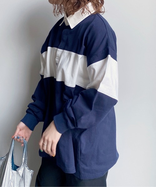 CPCM（シーピーシーエム）の「ヘビーウェイトラガーシャツ（ポロシャツ・レディース・オフホワイト/ネイビー/グリーン・LARGE/MEDIUM）」の4枚目の写真