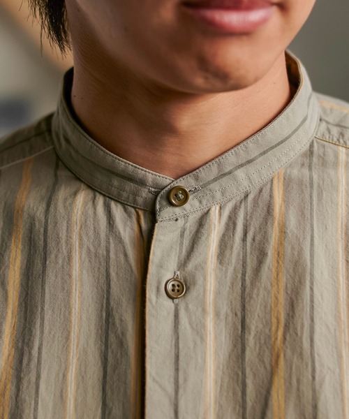 Nigel Cabourn（ナイジェルケーボン）の「Nigel Cabourn　CC22 デタッチャブルカラーシャツ ストライプ 80460010013（シャツ/ブラウス・メンズ・グリーン系その他/ホワイト・48/50/46/52）」の15枚目の写真