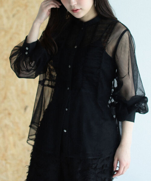 Ray BEAMS(レイビームス)の「RBS / チュール ビブ ヨーク ブラウス(シャツ/ブラウス・レディース・ベージュ/ブラック・ONE SIZE)」の2枚目の写真