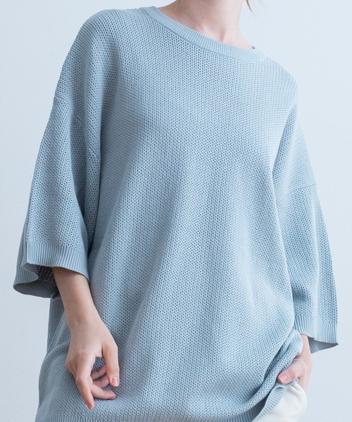 Universal Style Wear(ユニバーサルスタイルウェア)の「Universal Style Wear ニット Tee(Tシャツ/カットソー・メンズ・ベージュ/ターコイズブルー/ブラック/ライトグレー・X-LARGE/LARGE/MEDIUM)」の10枚目の写真
