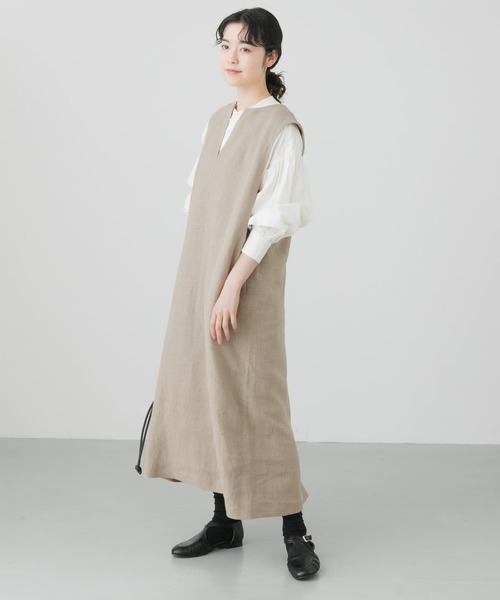 新品タグ付き　かぐれ　リネンスクエアワンピース　イエロー　半袖　2025年春秋 リネンスクエアワンピース／かぐれ（kagure）