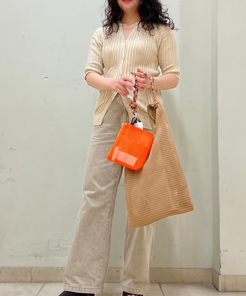 LOWELL things（ロウェル　シングス）の「【ミニポーチ付き】メッシュホーボー2WAYBAG（トートバッグ・レディース・ベージュ/ブラック/グリーン・フリー）」の6枚目の写真