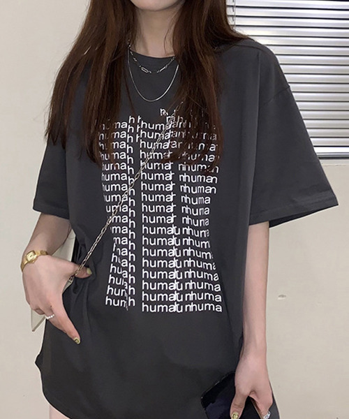 c.u.l(シーユーエル)の「オーバーサイズロゴプリントTシャツ culw438(Tシャツ/カットソー・レディース・グレー/ホワイト・FREE)」の2枚目の写真