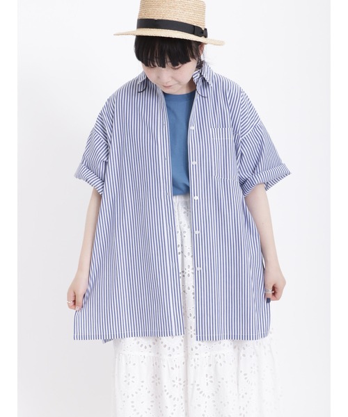 Samansa Mos2（サマンサ モスモス）の「【接触冷感 吸水速乾】サラッと羽織るオーバーシャツ（シャツ/ブラウス・レディース・ブルー/ブラック/ピンク/グリーン/ミント・ﾌﾘ-）」の4枚目の写真