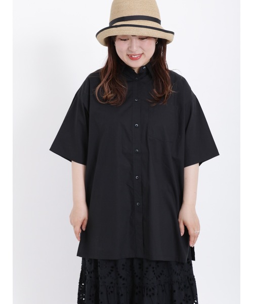 Samansa Mos2（サマンサ モスモス）の「【接触冷感 吸水速乾】サラッと羽織るオーバーシャツ（シャツ/ブラウス・レディース・ブルー/ブラック/ピンク/グリーン/ミント・ﾌﾘ-）」の2枚目の写真