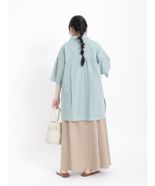 Samansa Mos2（サマンサ モスモス）の「【接触冷感 吸水速乾】サラッと羽織るオーバーシャツ（シャツ/ブラウス・レディース・ブルー/ブラック/ピンク/グリーン/ミント・ﾌﾘ-）」の12枚目の写真