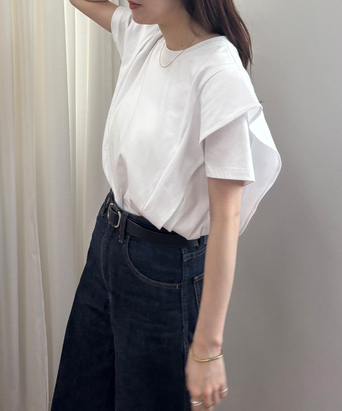 VIVIANO ラッフルスリーブTシャツ 汗染み防止ラッフルスリーブTシャツ【メール便可／100】 | titivate