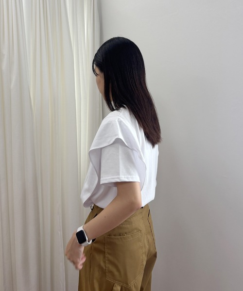 セール】【総合ランキング1位獲得】ラッフルショルダーTシャツ(chiica