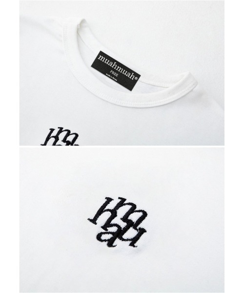 muahmuah(ムーアムーア)の「A'GEM/9 × .kom『muah muah/ムーアムーア』 SIGNATURE CROP HALF T-SHIRT/シグネチャークロップ 半袖 Tシャツ カットソー(Tシャツ/カットソー・レディース・ホワイト/ブラック・FREE)」の11枚目の写真