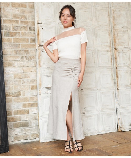 ANAP（アナップ）の「シアー切替ニットトップスカットソー（Tシャツ/カットソー・レディース・ホワイト/ベージュ/ブラック・FREE）」の6枚目の写真