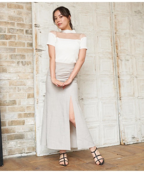 ANAP（アナップ）の「シアー切替ニットトップスカットソー（Tシャツ/カットソー・レディース・ホワイト/ベージュ/ブラック・FREE）」の7枚目の写真