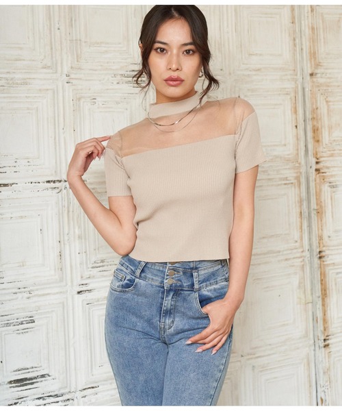 ANAP（アナップ）の「シアー切替ニットトップスカットソー（Tシャツ/カットソー・レディース・ホワイト/ベージュ/ブラック・FREE）」の19枚目の写真