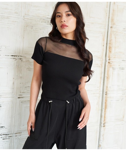 ANAP（アナップ）の「シアー切替ニットトップスカットソー（Tシャツ/カットソー・レディース・ホワイト/ベージュ/ブラック・FREE）」の10枚目の写真