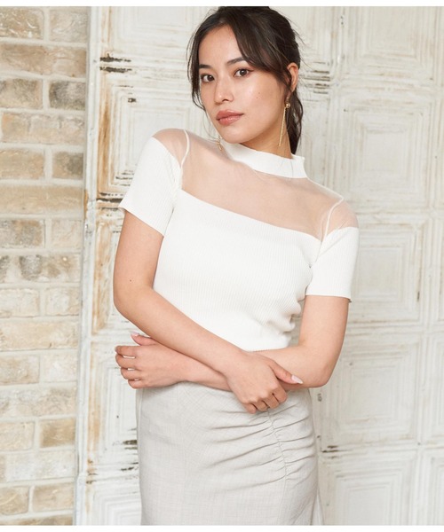 ANAP（アナップ）の「シアー切替ニットトップスカットソー（Tシャツ/カットソー・レディース・ホワイト/ベージュ/ブラック・FREE）」の5枚目の写真