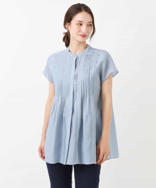 MK MICHEL KLEIN（エムケーミッシェルクラン）の「ピンタックレースブラウス/洗える（シャツ/ブラウス・レディース・ホワイト/ライトブルー・38）」の7枚目の写真