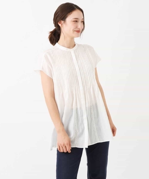 MK MICHEL KLEIN（エムケーミッシェルクラン）の「ピンタックレースブラウス/洗える（シャツ/ブラウス・レディース・ホワイト/ライトブルー・38）」の8枚目の写真