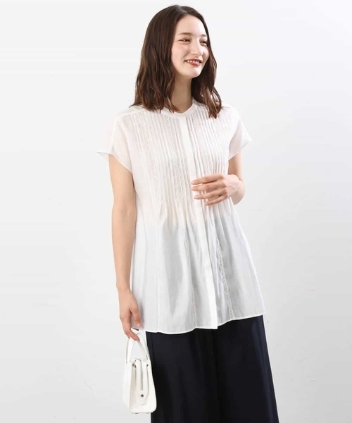 MK MICHEL KLEIN（エムケーミッシェルクラン）の「ピンタックレースブラウス/洗える（シャツ/ブラウス・レディース・ホワイト/ライトブルー・38）」の6枚目の写真