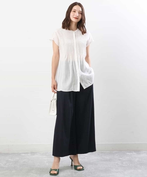 MK MICHEL KLEIN（エムケーミッシェルクラン）の「ピンタックレースブラウス/洗える（シャツ/ブラウス・レディース・ホワイト/ライトブルー・38）」の4枚目の写真