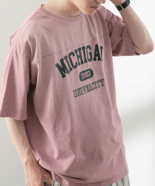 ITEMS URBANRESEARCH(アイテムズ アーバンリサーチ)の「カレッジロゴプリント フットボールTシャツ(Tシャツ/カットソー・メンズ・チャコールグレー/ミント/ピンク・LARGE/MEDIUM)」の1枚目の写真