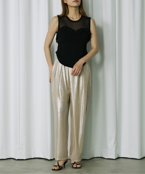 Ezick（エジック）の「Stripe glitter トロミワイドパンツ（その他パンツ・レディース・ブラウン/オリーブ/ホワイトゴールド・FREE）」の4枚目の写真