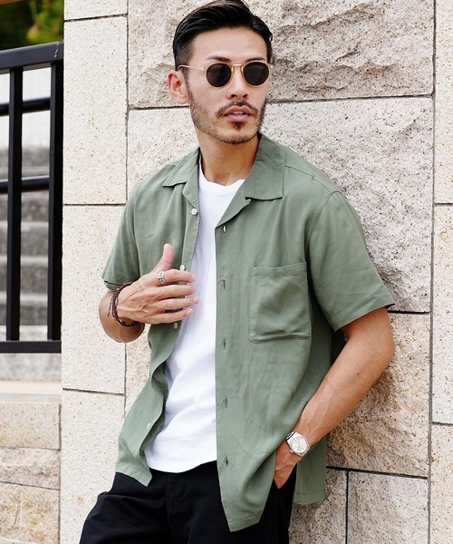 roshell(ロシェル)の「レーヨンオープンカラー半袖シャツ(シャツ/ブラウス・メンズ・アイボリー/ブラック/ブルー/カーキ/ネイビー/ダークグリーン/ベージュ系その他・LARGE/X-LARGE/MEDIUM)」の5枚目の写真