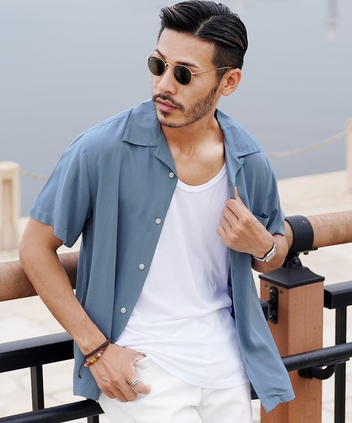 roshell(ロシェル)の「レーヨンオープンカラー半袖シャツ(シャツ/ブラウス・メンズ・アイボリー/ブラック/ブルー/カーキ/ネイビー/ダークグリーン/ベージュ系その他・LARGE/X-LARGE/MEDIUM)」の7枚目の写真