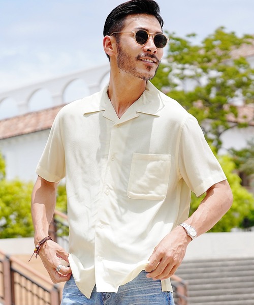 roshell(ロシェル)の「レーヨンオープンカラー半袖シャツ(シャツ/ブラウス・メンズ・アイボリー/ブラック/ブルー/カーキ/ネイビー/ダークグリーン/ベージュ系その他・LARGE/X-LARGE/MEDIUM)」の2枚目の写真