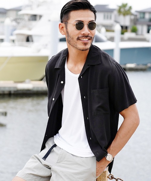 roshell(ロシェル)の「レーヨンオープンカラー半袖シャツ(シャツ/ブラウス・メンズ・アイボリー/ブラック/ブルー/カーキ/ネイビー/ダークグリーン/ベージュ系その他・LARGE/X-LARGE/MEDIUM)」の3枚目の写真